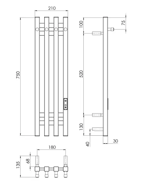 Полотенцесушитель электрический Gloss & Reiter URBAN Э2.К.18х75.PI4 Таймер.черный